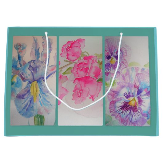 Liefde Bloemen Waterverf Turquoise Cadeautas (Voorkant)