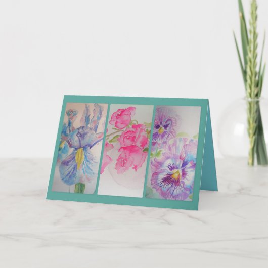 Liefde bloemen Waterverf Turquoise Greetings Card Kaart (Voorkant)