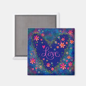 Liefde  Bloemenblauw Hart Moderne Inspirivity Magneet (Voorkant / Achterkant)