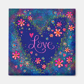 Liefde  Bloemenblauw Hart Moderne Inspirivity Magneet (Voorkant)