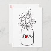 Liefde Bloemige Metselaars Pot Rood Hart Trouwfees Uitnodiging Briefkaart (Voorkant / Achterkant)
