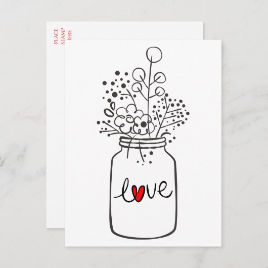 Liefde Bloemige Pot Rode Hart Trouwfeest Uitnodiging Briefkaart (Voorkant / Achterkant)