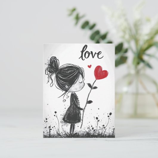 Liefde Bloom: Meisje Hart Bloem Valentijns briefka Briefkaart (Staand voorkant)