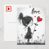 Liefde Bloom: Meisje Hart Bloem Valentijns briefka Briefkaart (Voorkant / Achterkant)