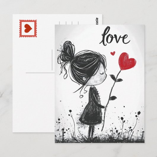 Liefde Bloom: Meisje Hart Bloem Valentijns briefka Briefkaart (Voorkant / Achterkant)