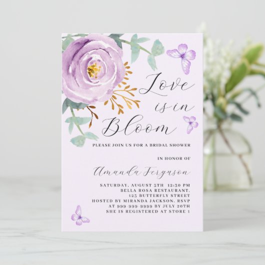 Liefde Bloom paarse rozen vlinder Vrijgezellenfees Kaart (Staand voorkant)