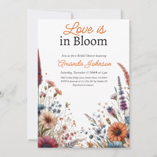 Liefde Bloom Wildflower Sinaasappel Bloemen Vrijge Kaart (Voorkant)