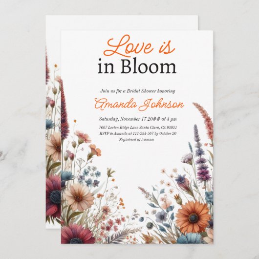 Liefde Bloom Wildflower Sinaasappel Bloemen Vrijge Kaart (Voorkant / Achterkant)