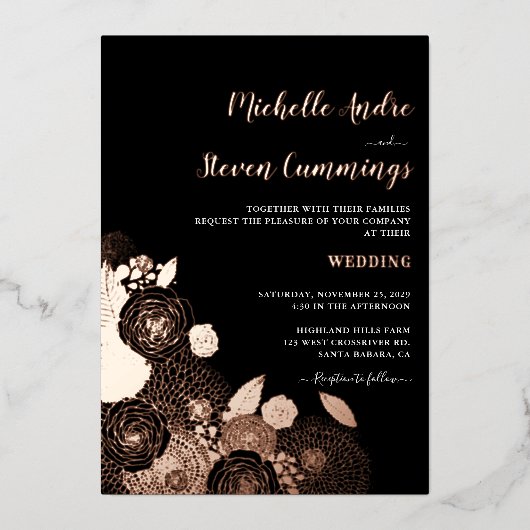 Liefde Blooms ・ Elegant Floral Wedding Folie Uitnodiging (Voorkant)