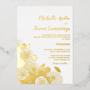 Liefde Blooms ・ Elegant Floral Wedding Real Folie Uitnodiging