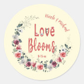 Liefde Blooms Gepersonaliseerde bruid bruidegom tr Ronde Sticker (Voorkant)