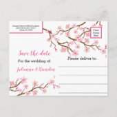 Liefde bloomt Cherry Blossom Save the Date Aankondigingskaart (Achterkant)