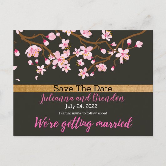 Liefde bloomt Cherry Blossom Save the Date Aankondigingskaart (Voorkant)