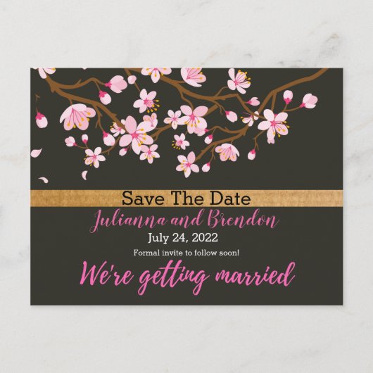 Liefde bloomt Cherry Blossom Save the Date Anno Briefkaart (Voorkant)