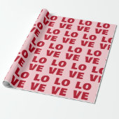 Liefde Bold Typografie Roze & Rode Cadeau Cadeaupapier (Uitgerold)