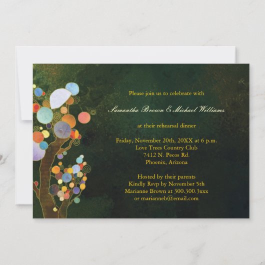 Liefde Bomen in Blauw Bruiloft repetitie diner Kaart (Achterkant)