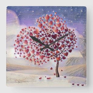 Liefde boom Acrylwand Vierkante Klok