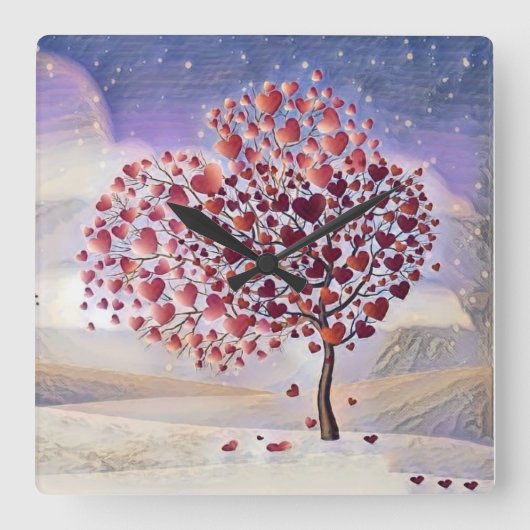 Liefde boom Acrylwand Vierkante Klok (Voorkant)