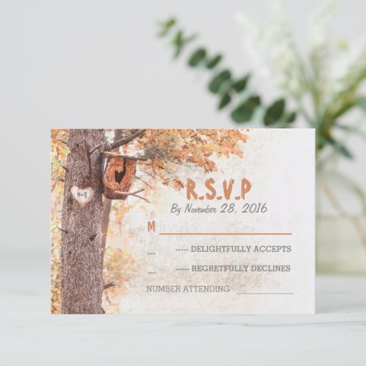 Liefde boom rustieke bruiloft antwoord kaarten (Staand voorkant)