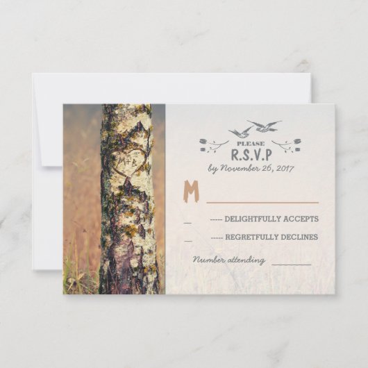 liefde boom rustieke land bruiloft RSVP kaarten (Voorkant)