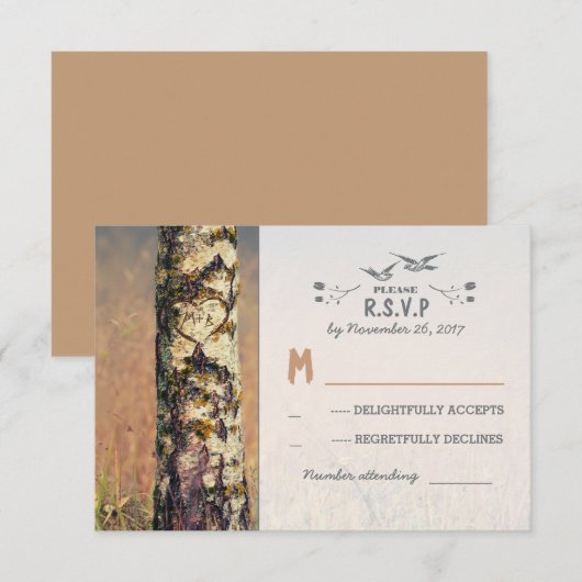 liefde boom rustieke land bruiloft RSVP kaarten (Voorkant / Achterkant)