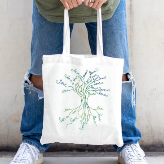 Liefde boom van het leven Kunst Witte Blauwe Harte Tote Bag