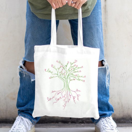 Liefde boom van het leven White Green Pink Hearts  Tote Bag
