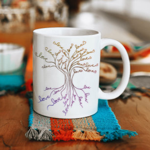 Liefde boom van het Leven Witte Paarse Harten Cute Koffiemok