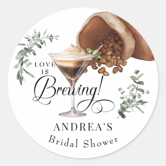 Liefde Borrelend | Espresso | Martini | Bruiloft F Ronde Sticker (Voorkant)