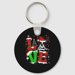 Liefde Boston Terrier Santa Hat Christmas Pet Dog Sleutelhanger