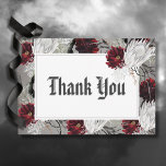 Liefde & Botten Spooky Rood Bloemen Bruiloft Bedankkaart<br><div class="desc">Onthul de betovering van eeuwige liefde met onze spooky bruiloft bedankje. Omarm de buitenaardse allure van dit bloedrode en spookachtige witte waterverf bloeiende lijst, wieg in de benige greep van skelethanden die fluisteren een verhaal van tijdloze romance. De etherische achtergrond, aangeraakt met een spookachtige vervaging, zet het podium voor een...</div>