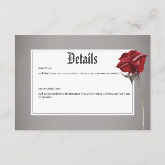 Liefde & Botten Spooky Rood Bloemen Bruiloft Detai Informatiekaartje (Voorkant)