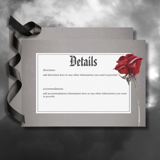 Liefde & Botten Spooky Rood Bloemen Bruiloft Detai Informatiekaartje