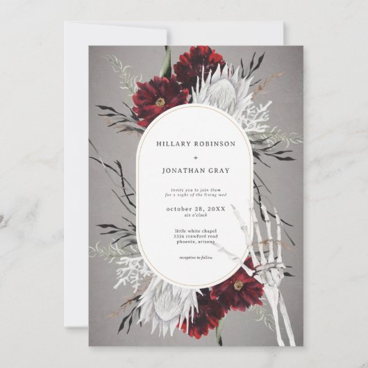 Liefde & Botten Spooky Rood Bloemen Bruiloft Kaart (Voorkant)