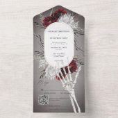 Liefde & Botten Spooky Rood Bloemen Bruiloft QR Co All In One Uitnodiging (Binnen)