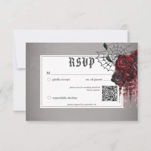 Liefde & Botten Spooky Rood Bloemen Bruiloft QR Co RSVP Kaartje (Voorkant)