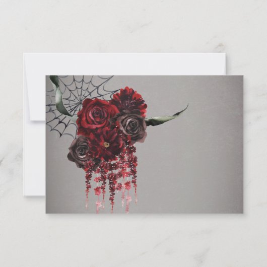 Liefde & Botten Spooky Rood Bloemen Bruiloft QR Co RSVP Kaartje (Achterkant)
