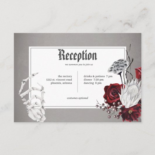 Liefde & Botten Spooky Rood Bloemen Bruiloft Recep Informatiekaartje (Voorkant)