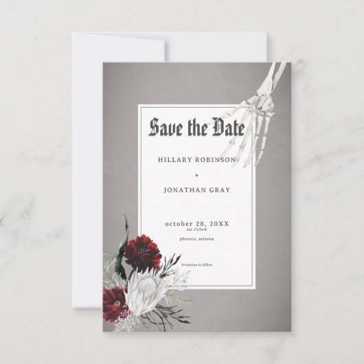 Liefde & Botten Spooky Rood Bloemen Bruiloft Save The Date (Voorkant)
