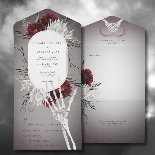 Liefde & Botten Spooky Rood Bloemen Trouwdiner All In One Uitnodiging