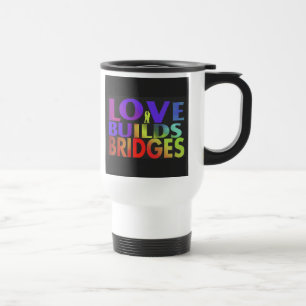 "Liefde bouwt bruggen" Reiskoffiemok. Reisbeker