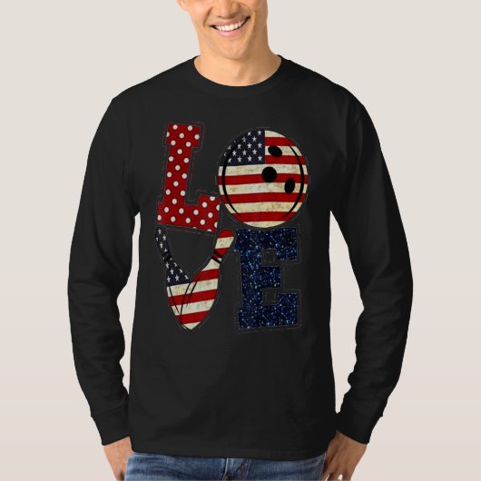 Liefde bowling speler Amerikaanse vlag T-shirt (Voorkant)