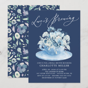 Liefde breekt Blauwe Floral Bridal Tea Shower Kaart