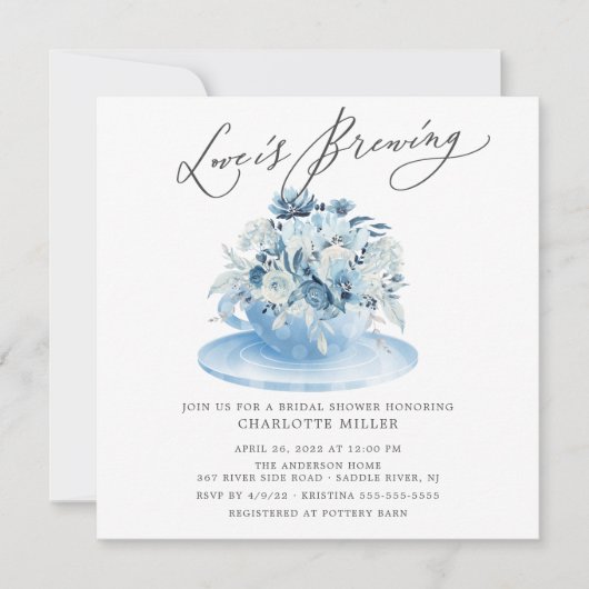 Liefde breekt Blauwe Floral Bridal Tea Shower Kaart (Voorkant)