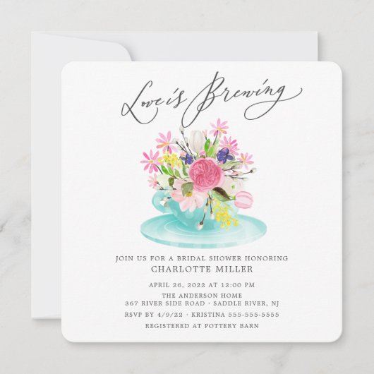 Liefde breekt Floral Bridal Tea Shower Kaart (Voorkant)