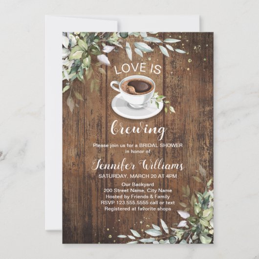 Liefde breekt koffiebar Rustic Vrijgezellenfeest Kaart (Voorkant)