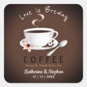 Liefde breekt koffieweddenschap vierkante sticker (Voorkant)