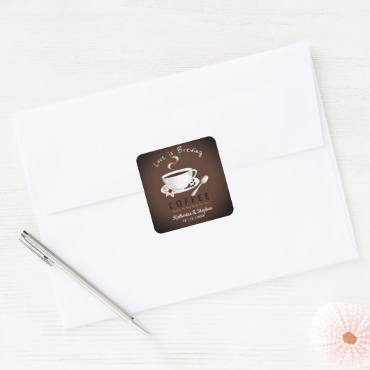 Liefde breekt koffieweddenschap vierkante sticker (Envelop)