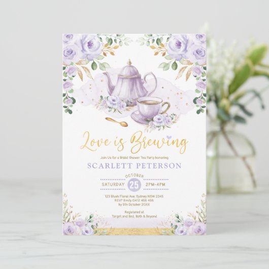 Liefde breekt Paarse bloem Vrijgezellenfeest Tea Kaart (Staand voorkant)