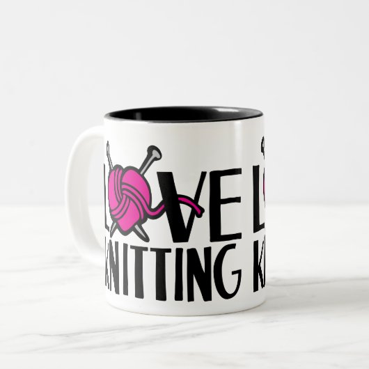 Liefde breien graphic roze wol mok (Voorkant links)